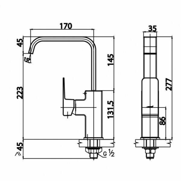 Ct1172a Bản Vẽ Vòi Bếp Nóng Lạnh Cotto 740x740